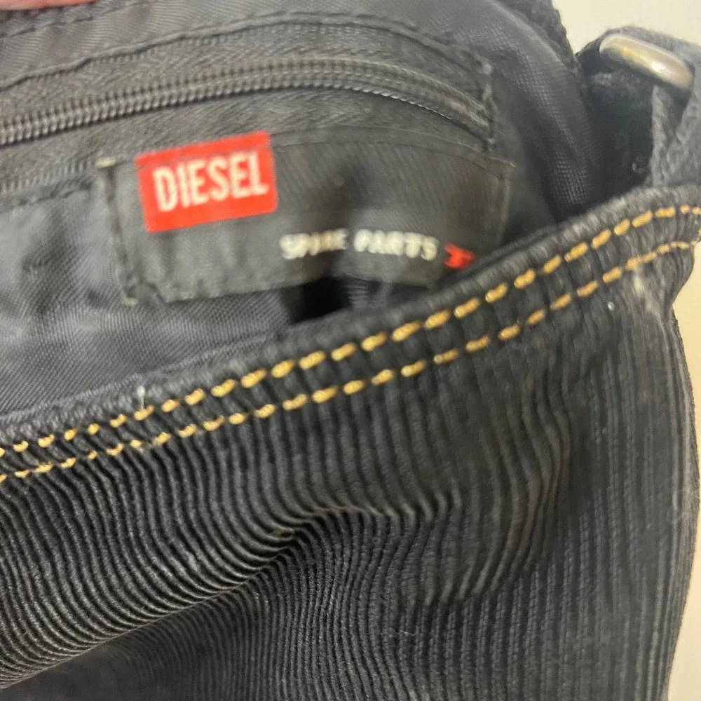Vintage Diesel Spare Parts Corduroy Crossbody Messenger Bag‎ Black 10 x 14 Flaw